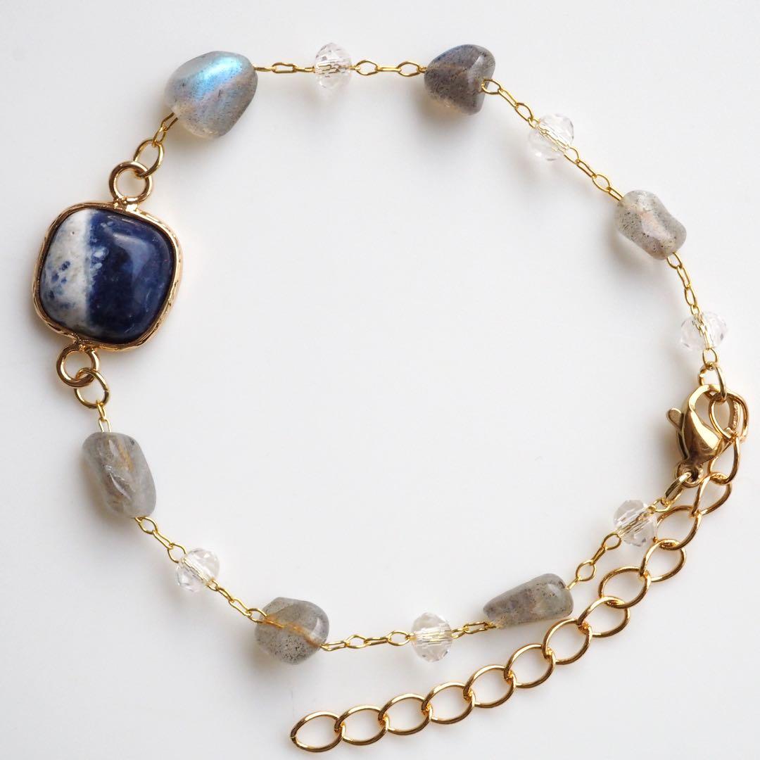 《1点限定/現品です》ラブラドライト×バイカラーソーダライトデザインブレスレット