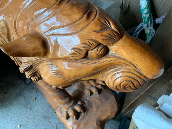 大型一刀彫虎置物木彫り