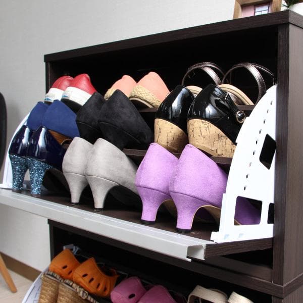 《新品・送料無料》省スペースに最大18足薄型シューズラック ダークブラウン