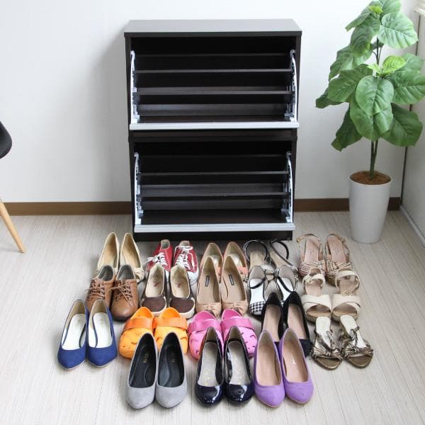 《新品・送料無料》省スペースに最大18足薄型シューズラック ダークブラウン