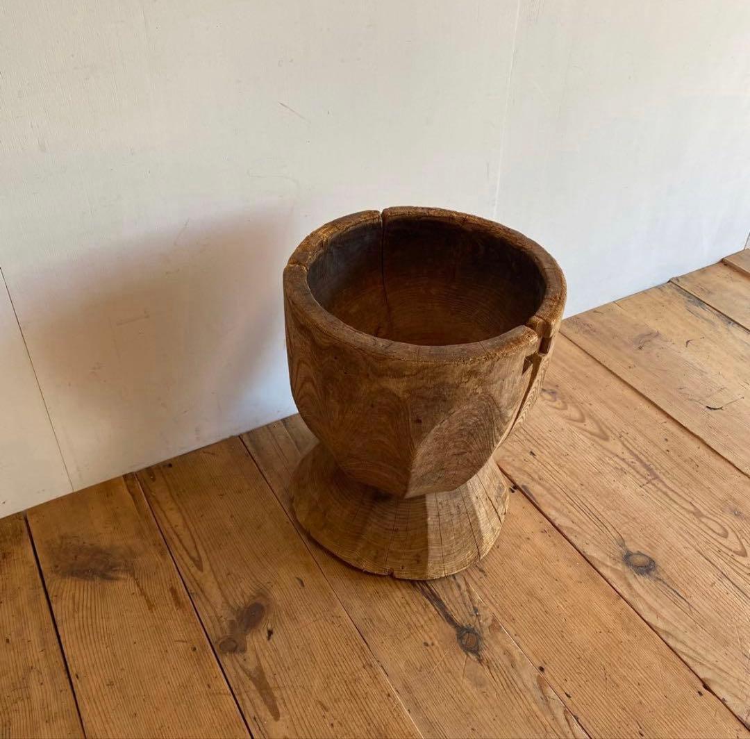 【一点物】アンティーク ローテーブル 椅子 欅 臼 プリミティブ 無塗装