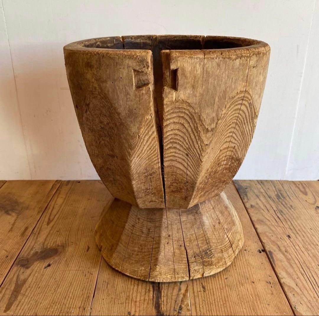 【一点物】アンティーク ローテーブル 椅子 欅 臼 プリミティブ 無塗装