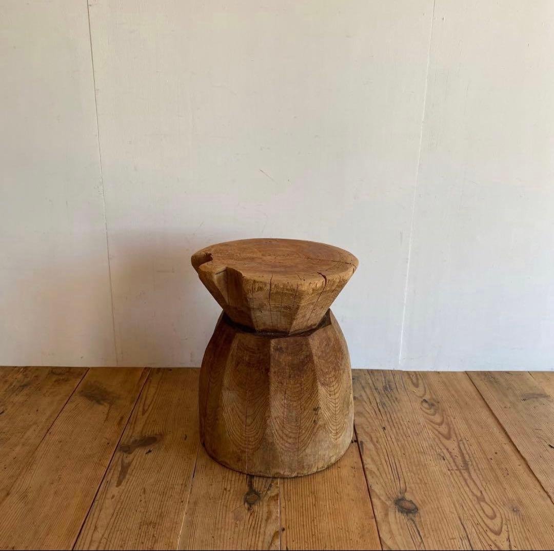 【一点物】アンティーク ローテーブル 椅子 欅 臼 プリミティブ 無塗装