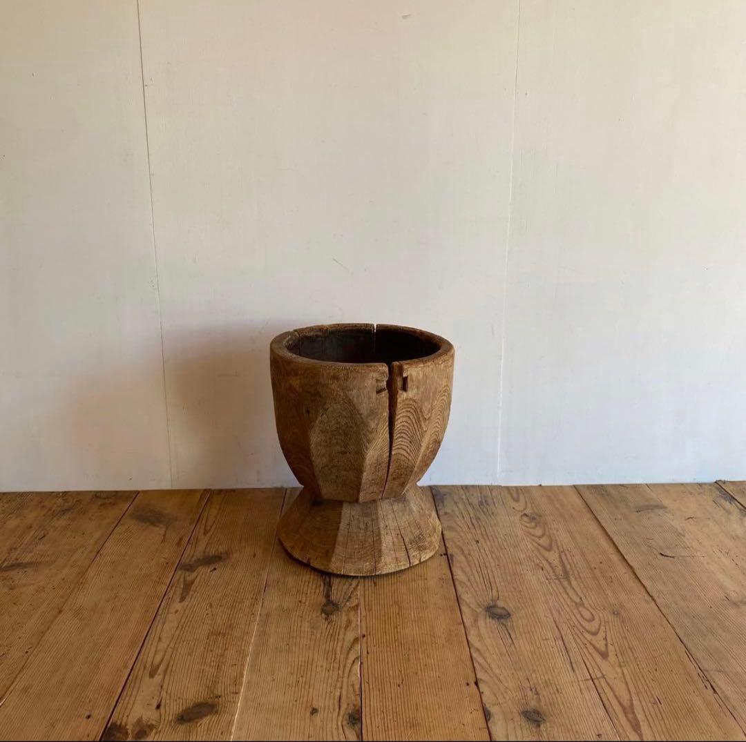 【一点物】アンティーク ローテーブル 椅子 欅 臼 プリミティブ 無塗装