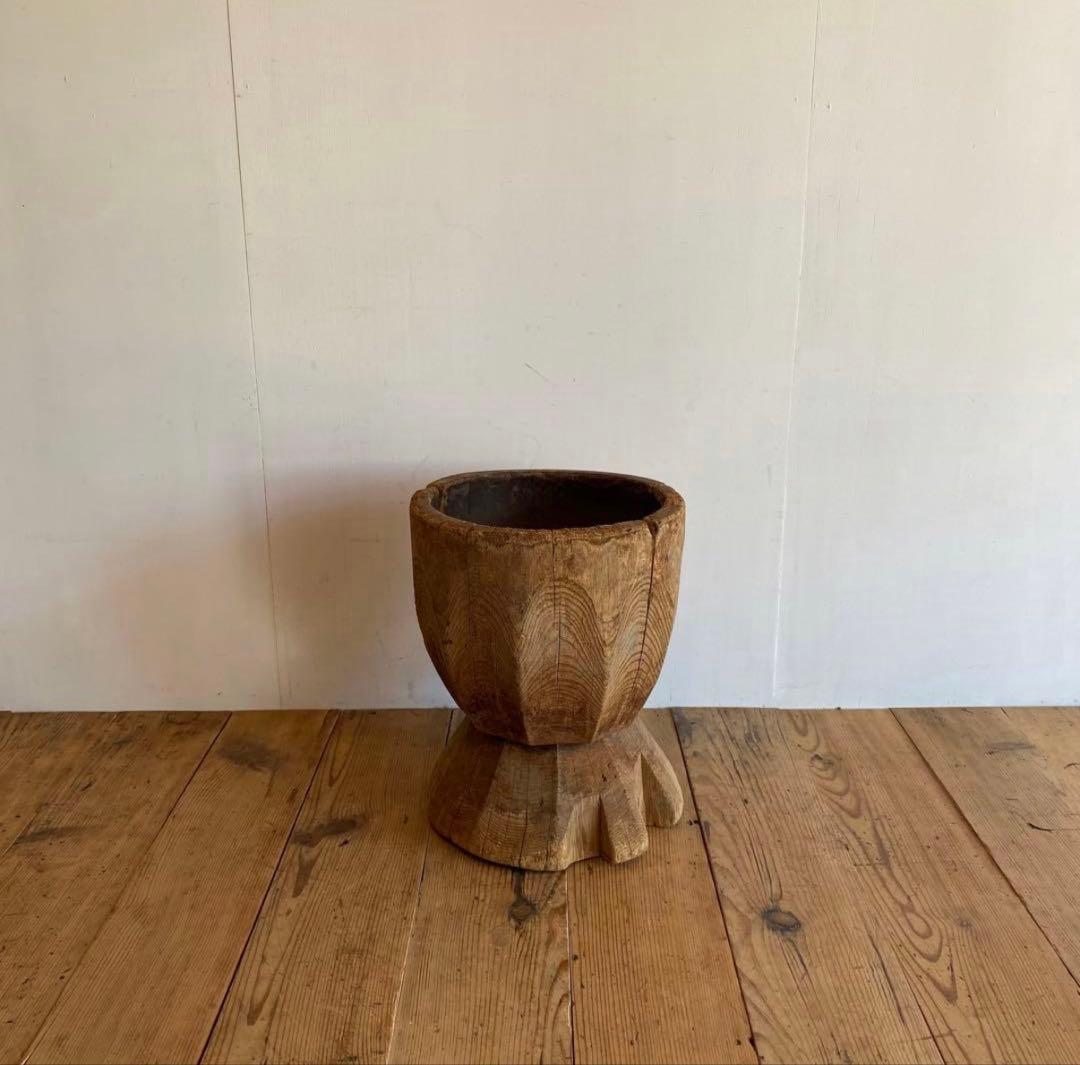 【一点物】アンティーク ローテーブル 椅子 欅 臼 プリミティブ 無塗装