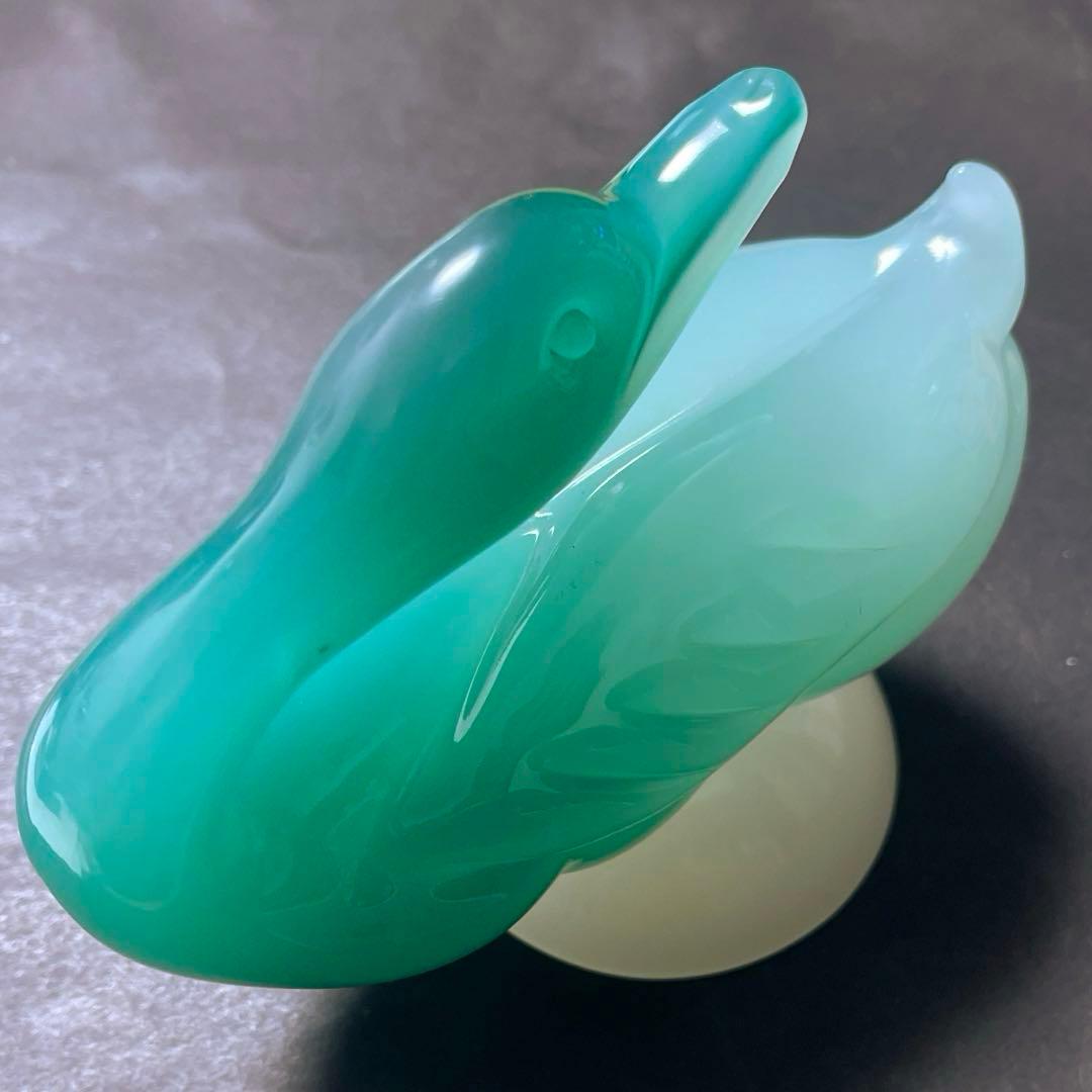 ムラーノ スワン　アルキメデセグソ グリーン アラバストロンガラスの白鳥彫刻
