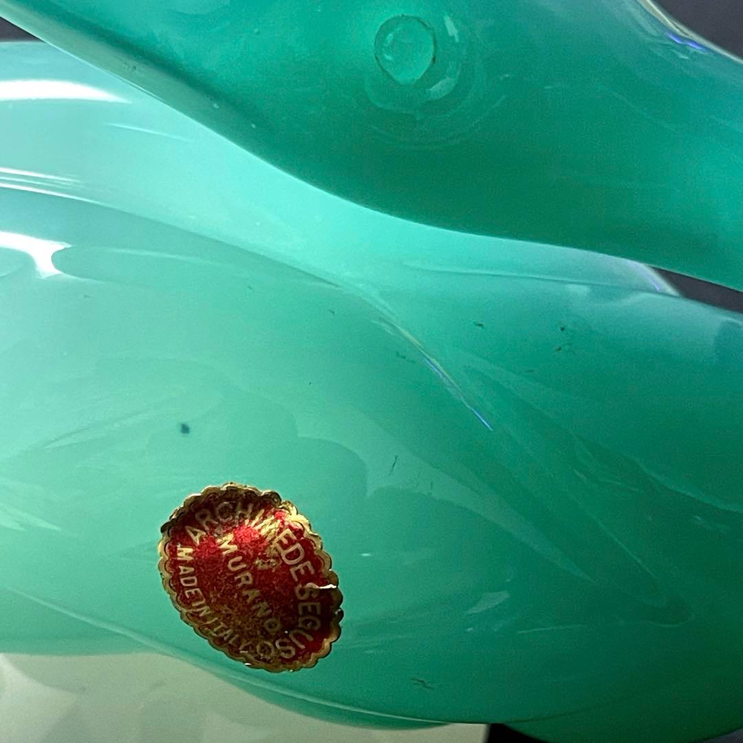 ムラーノ スワン　アルキメデセグソ グリーン アラバストロンガラスの白鳥彫刻