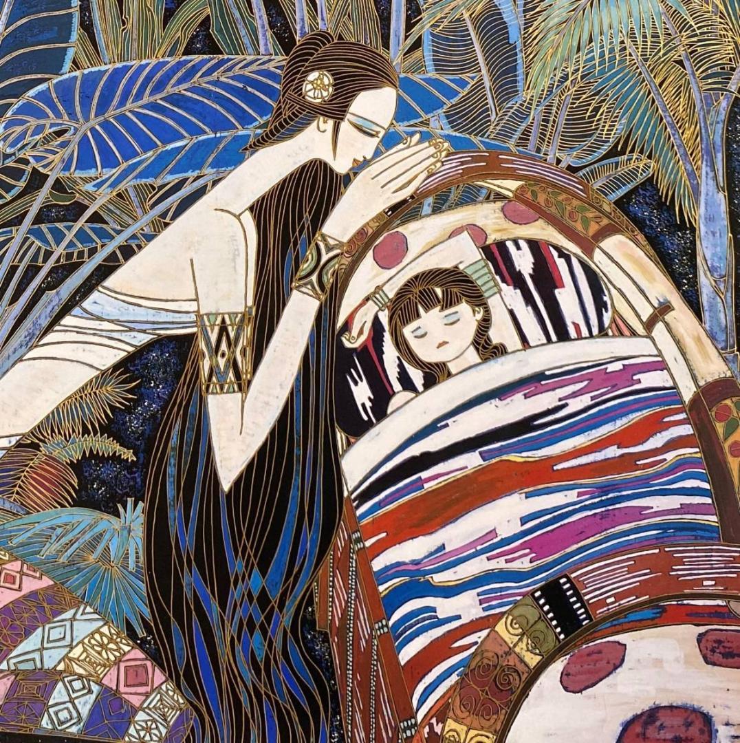 丁紹光、『ゆりかごの歌』、希少画集画、ティンシャオカン、新品額