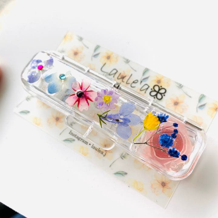 ♡展示品♡６押し花　印鑑ケース　レジン　ハンドメイド