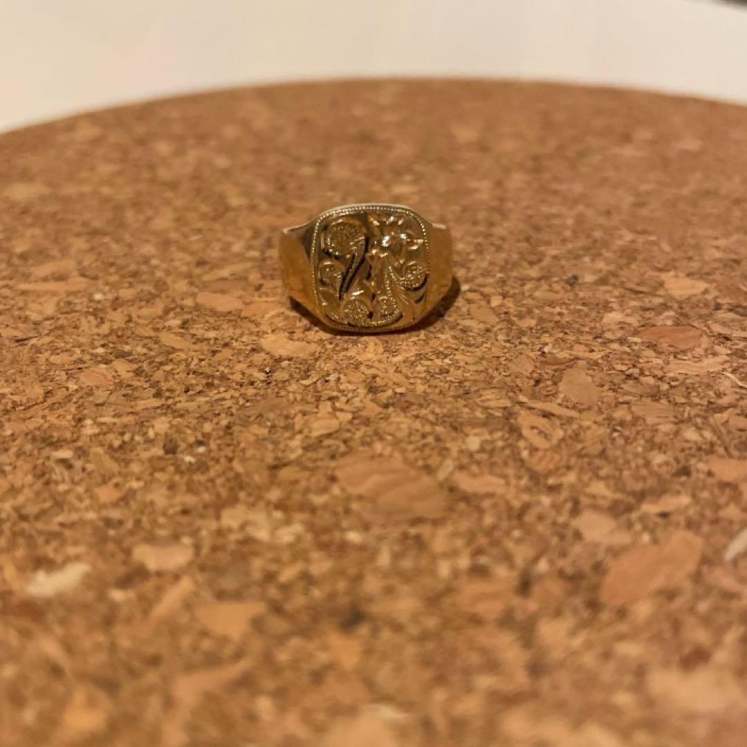 美品！ フルオーダー！手彫り K18 リング 印台 シグネット