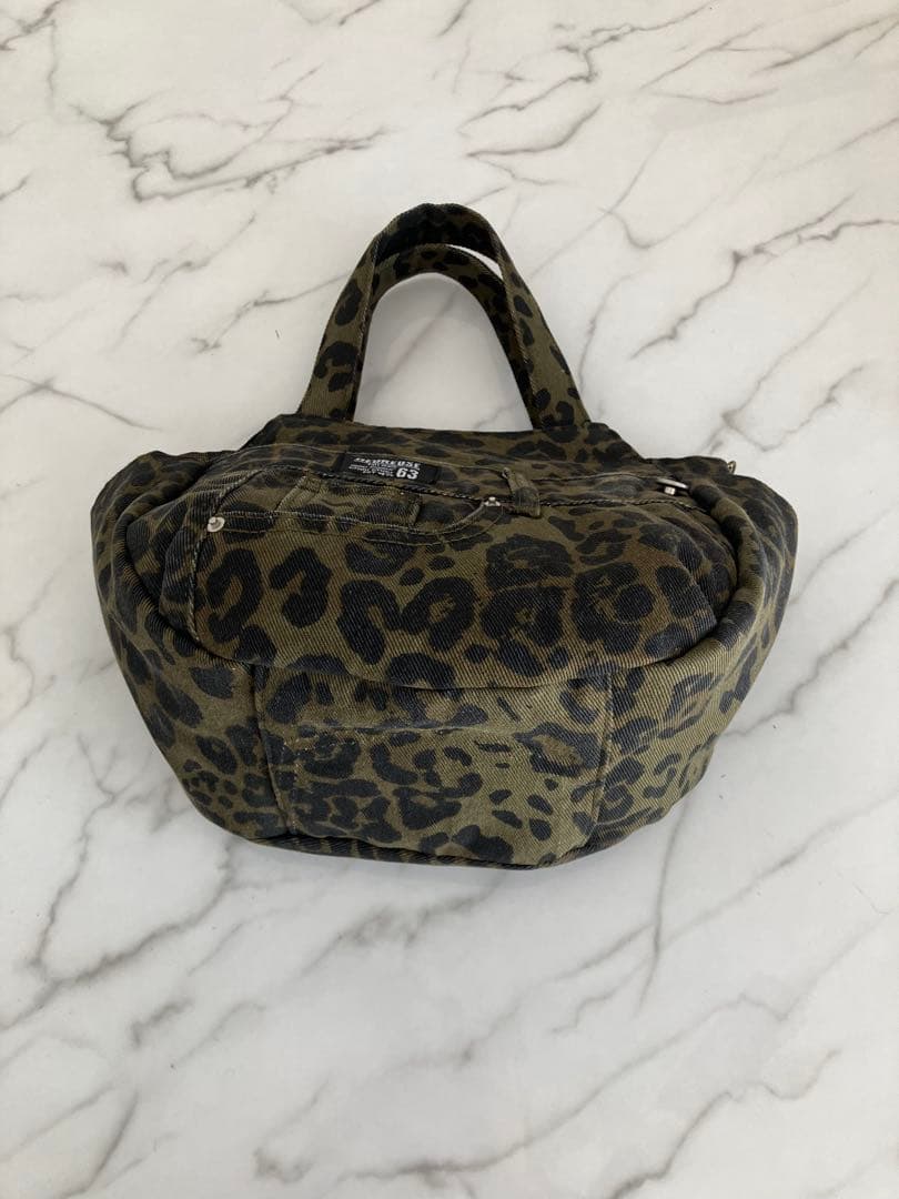 1037 ヒョウ柄デニムリメイクバック ハンドメイド - メルカリ