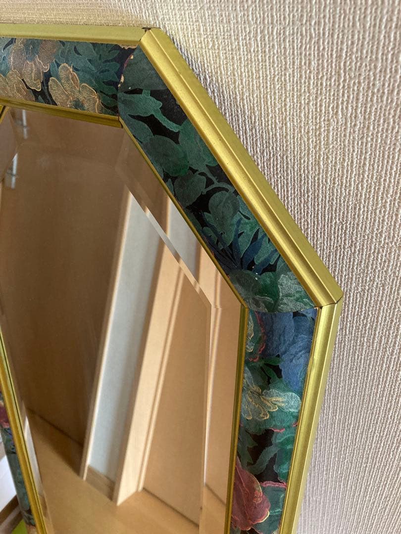 全身鏡 ウォールミラー　八角形　壁掛け　花柄　アンティーク