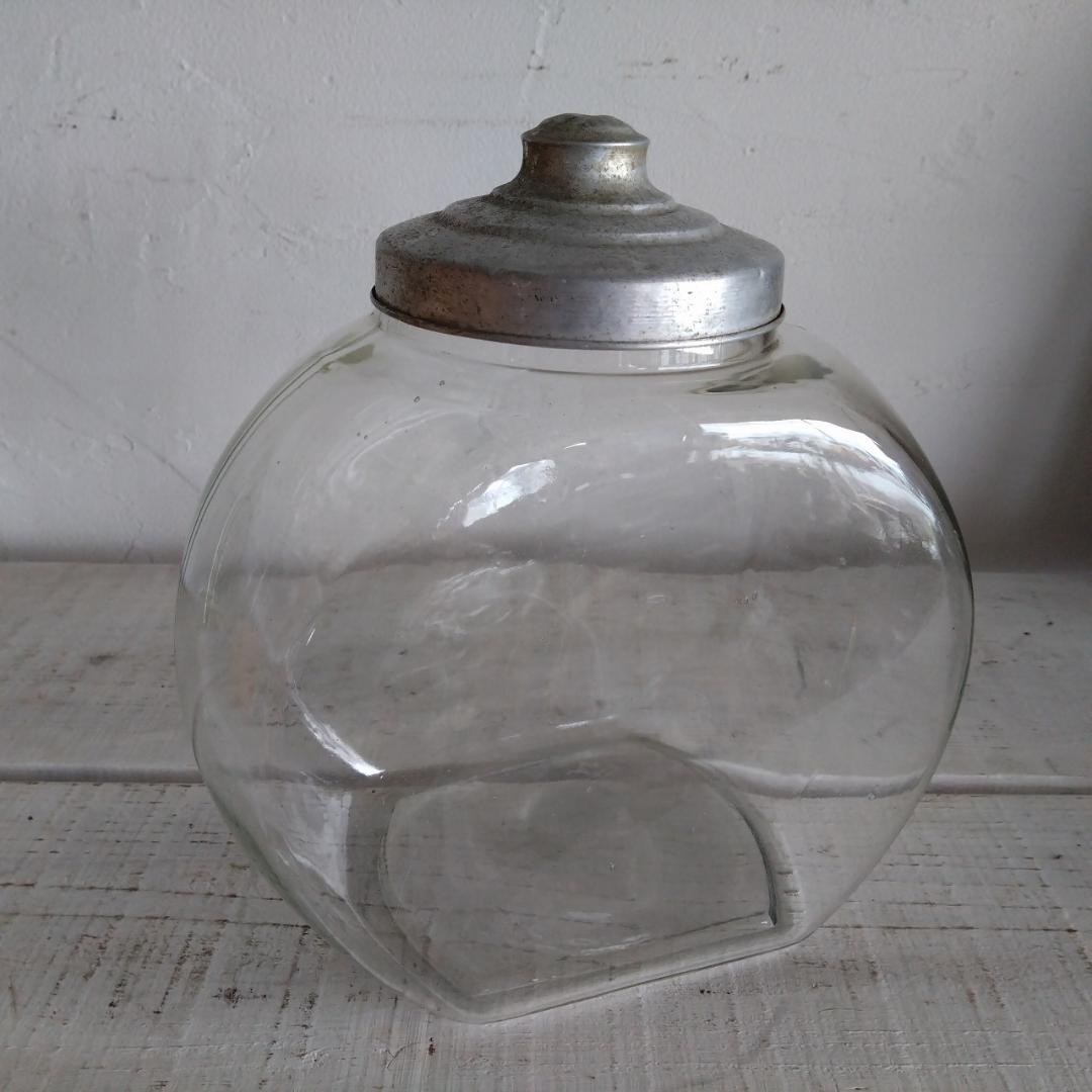 古い菓子瓶　昭和レトロ　ガラス瓶　蓋付　希少