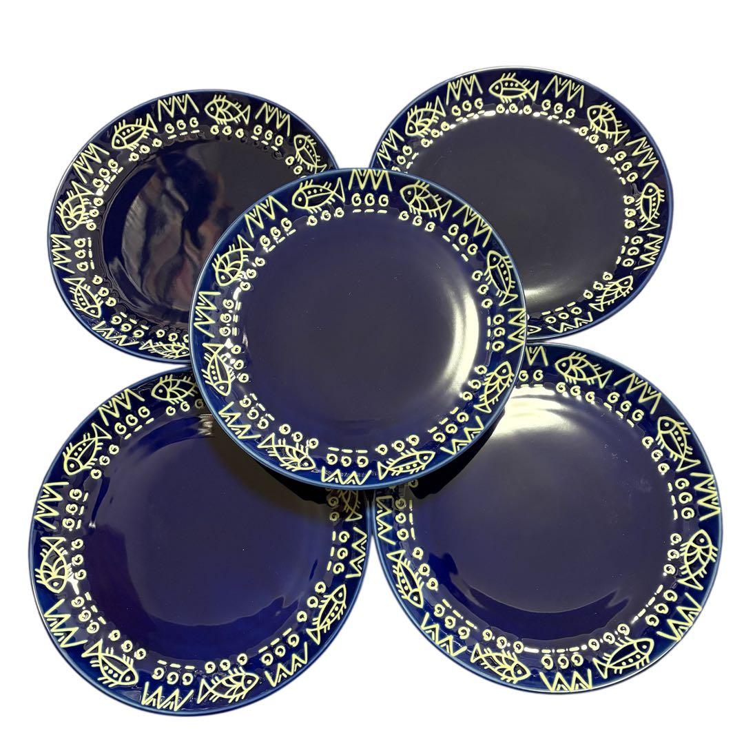 ミッチャム 藤井風 パスタ皿5枚 フォーク5本 アラビアンブルー魚柄