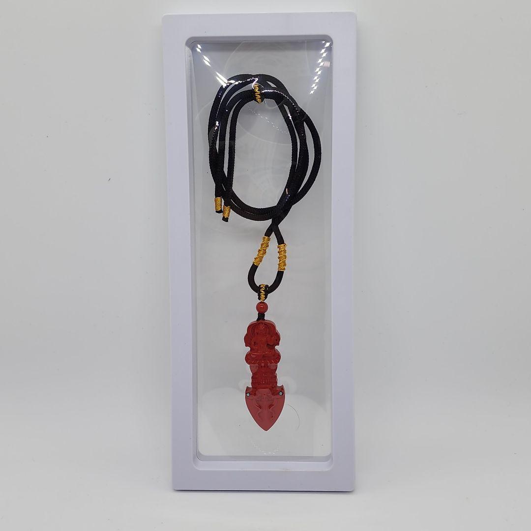 天然辰砂手彫りチベットプルバペンダント 幸運と保護のお守り①不動明王