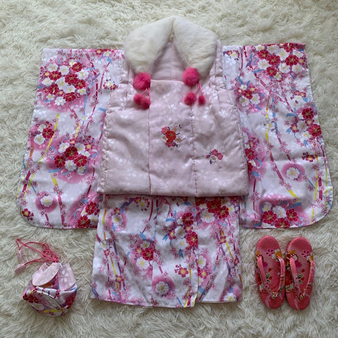 美品　七五三　三歳　被布セット✰ リョウコキクチ　ピンク　リアルファー襟