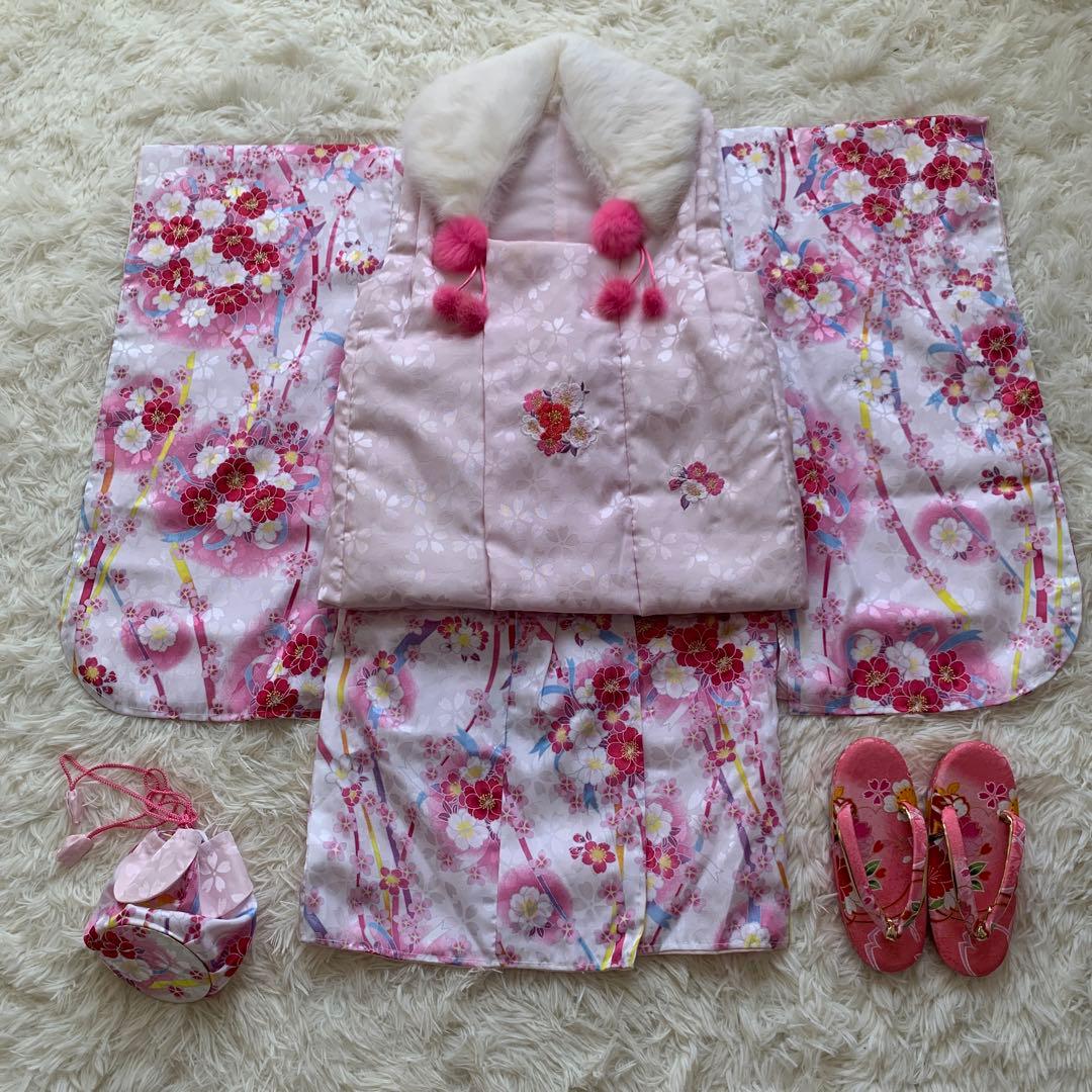 美品　七五三　三歳　被布セット✰ リョウコキクチ　ピンク　リアルファー襟