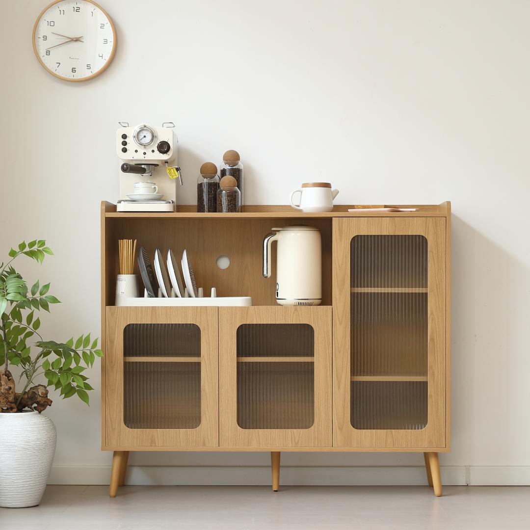 【ナチュラル】キャビネット サイドボード 食器棚 キッチン 大容量 収納棚