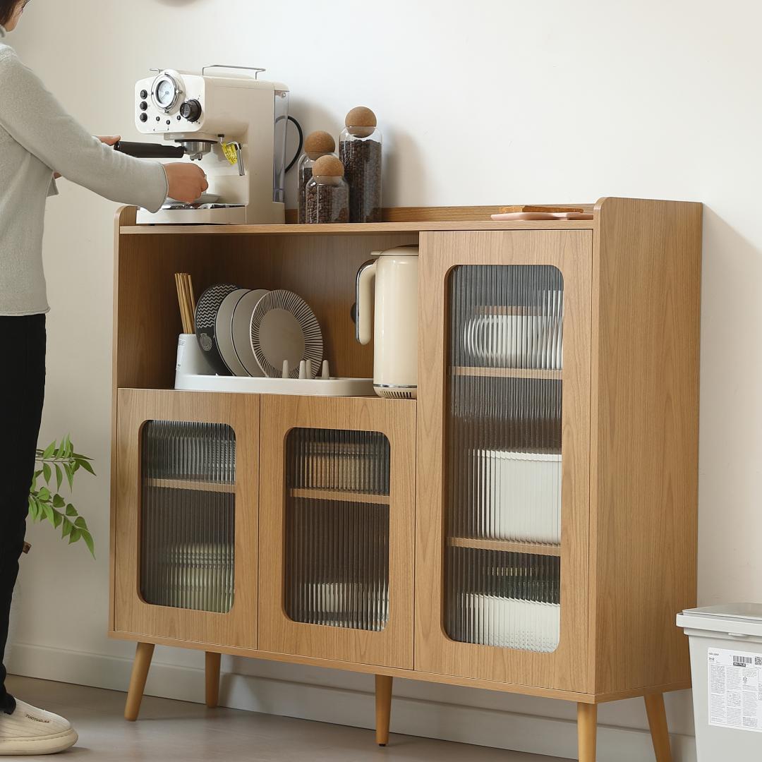 【ナチュラル】キャビネット サイドボード 食器棚 キッチン 大容量 収納棚