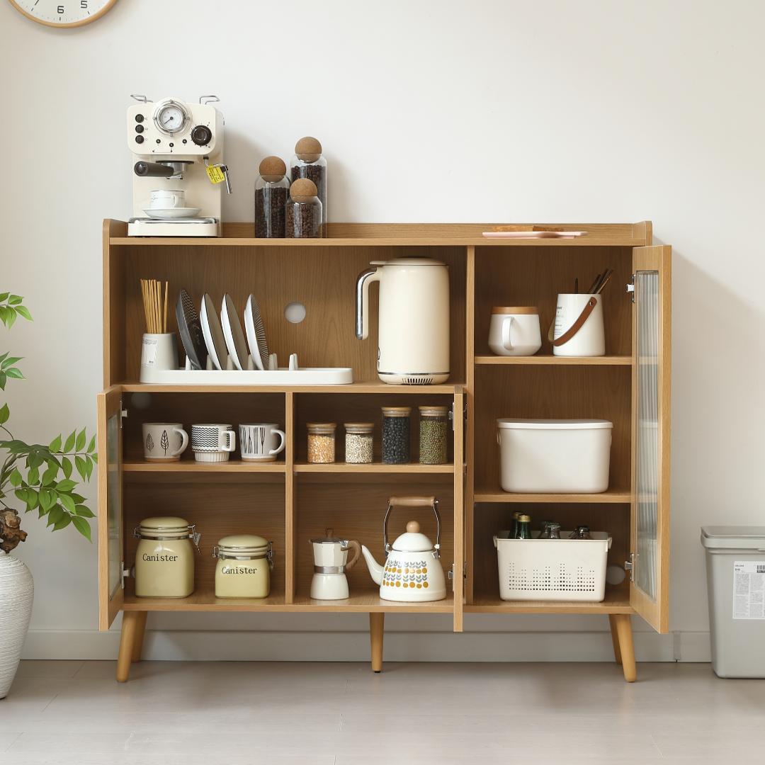 【ナチュラル】キャビネット サイドボード 食器棚 キッチン 大容量 収納棚