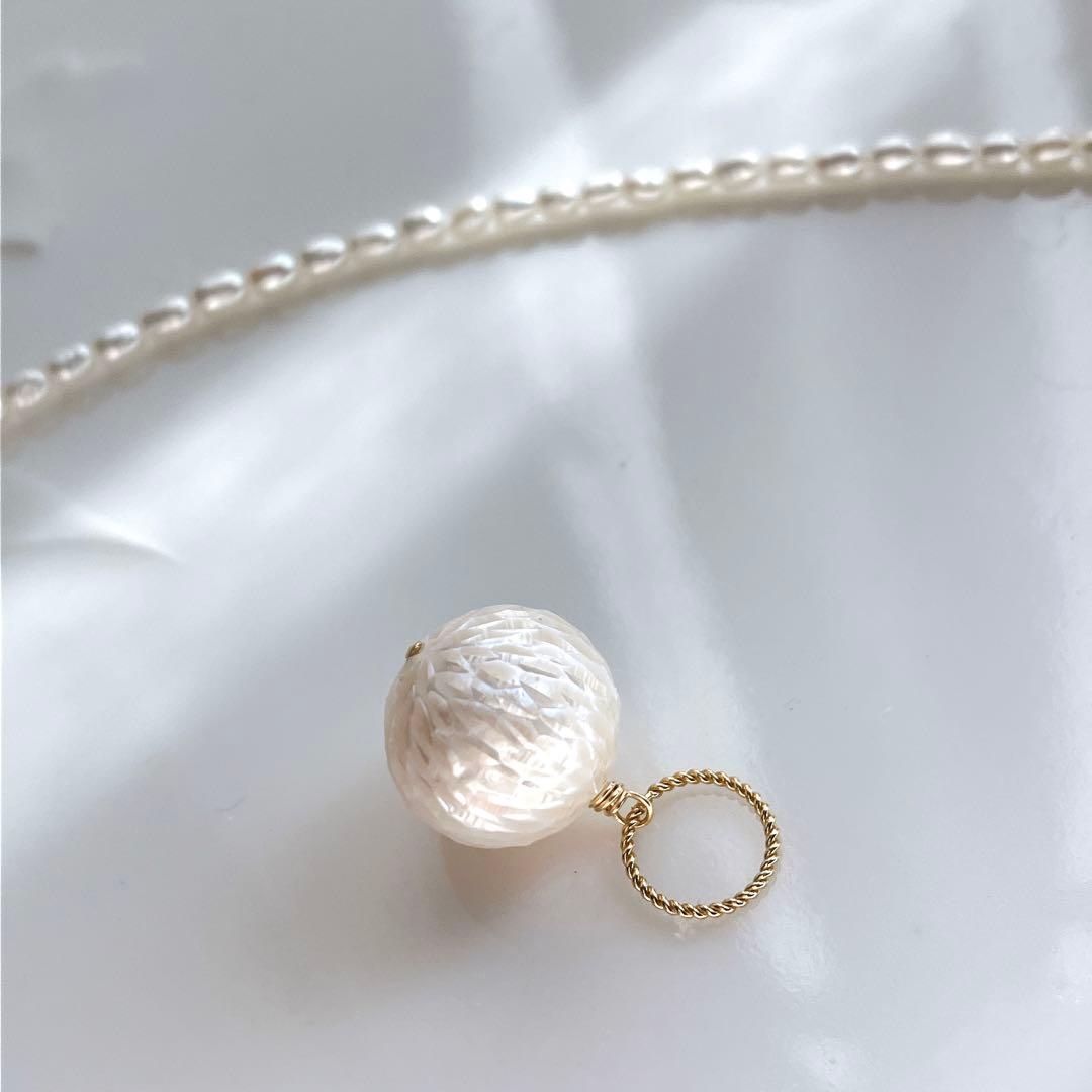 桃色の雲様専用◇ドラゴンスケールカービング✧淡水パールネックレス