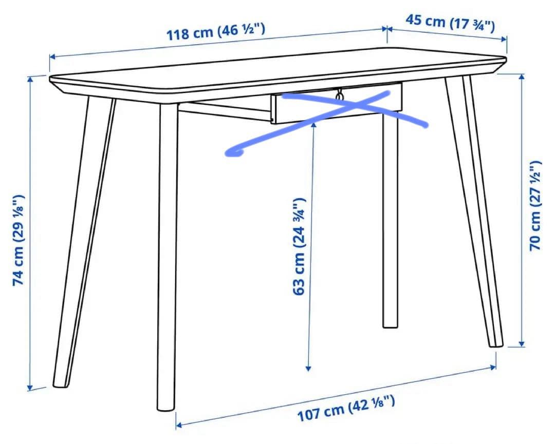 IKEA LISABO リーサボー デスク 118x45 cm 引き出し無し