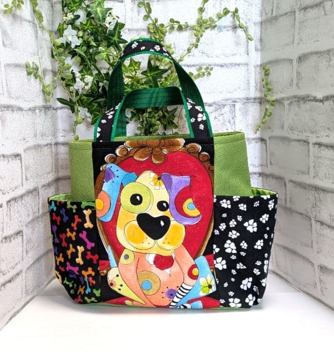 ロラライハリス❣️カラフルワンコ❣️サイドポケット付きトートバッグ