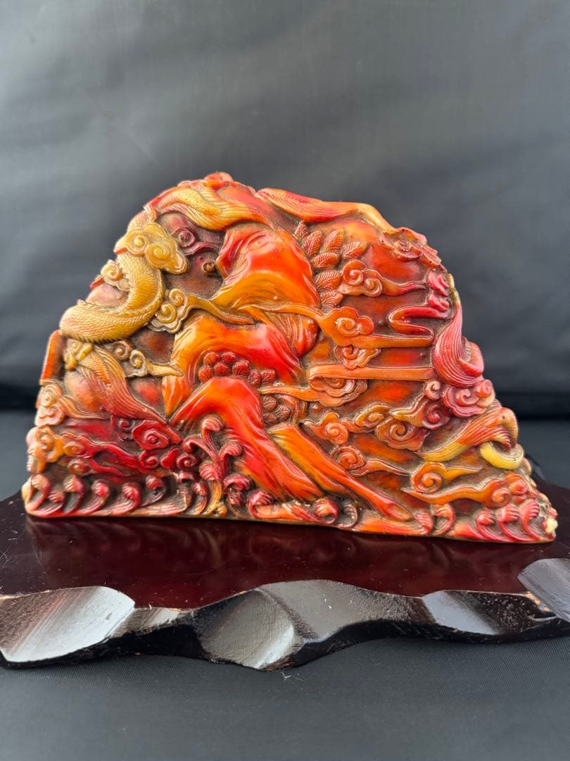 石材彫 龍 彫刻 置物 台座 魔除　風水 開運 金運 骨董 美術 アンティーク