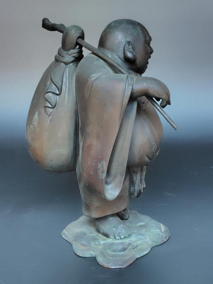 重厚 布袋尊 銅合金製 鋳造像 8.5kg / 置物 彫像 和風 開運 縁起物