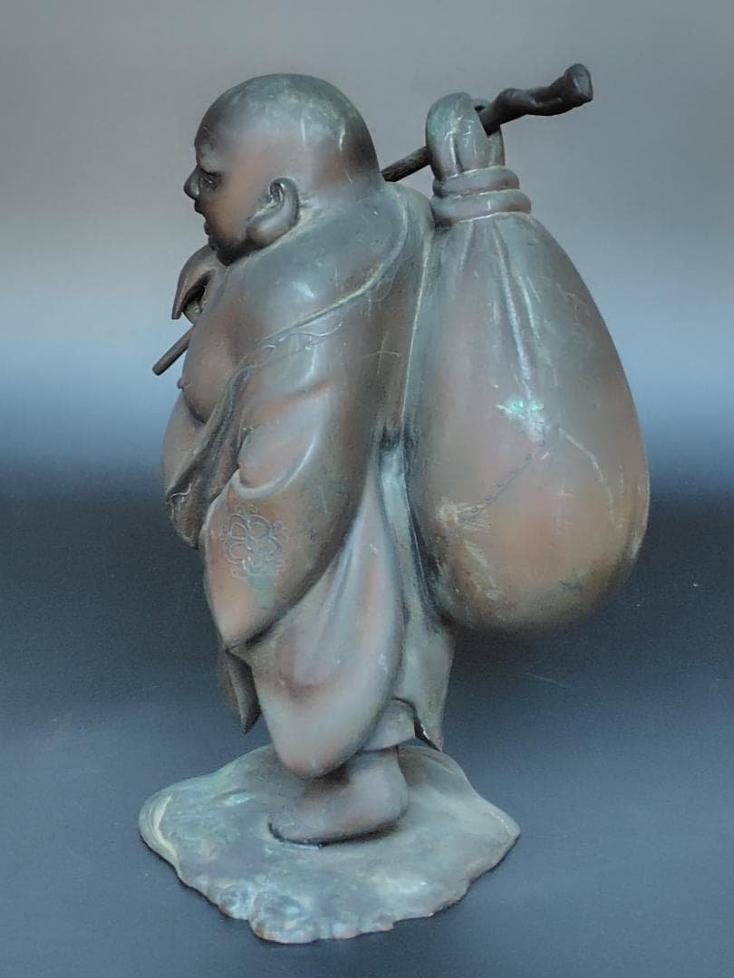 重厚 布袋尊 銅合金製 鋳造像 8.5kg / 置物 彫像 和風 開運 縁起物