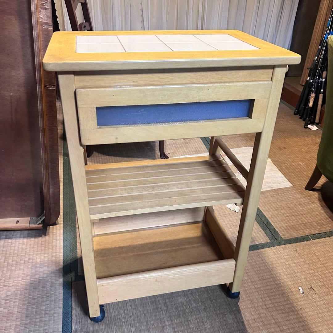 【希少】森のサーカス 木製キッチンワゴン タイルトップ キャスター付