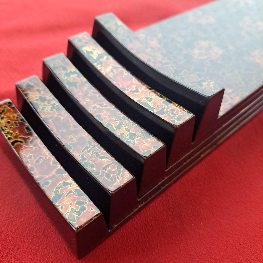 【津軽塗　唐塗　8寸\"箸置き×5客】天然木製　未使用品