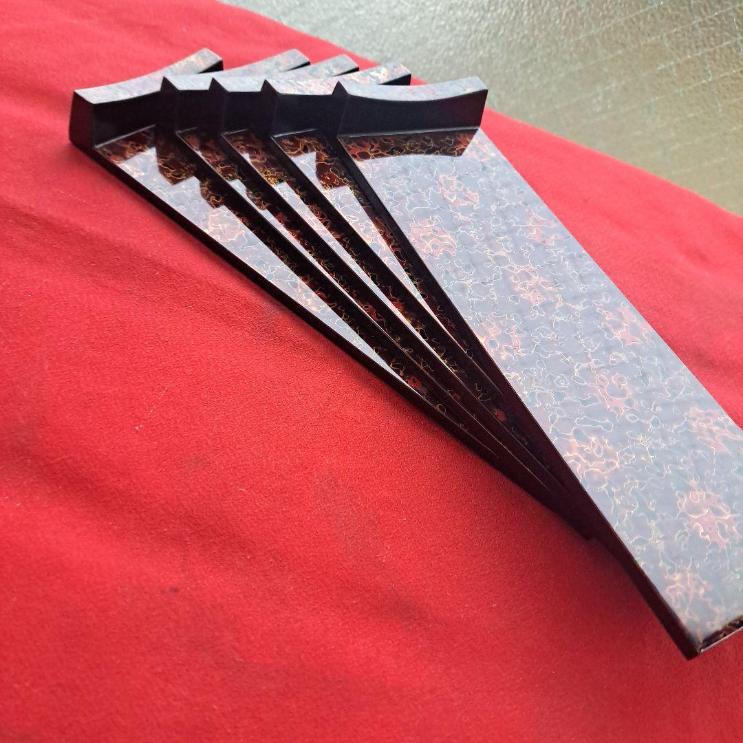 【津軽塗　唐塗　8寸\"箸置き×5客】天然木製　未使用品