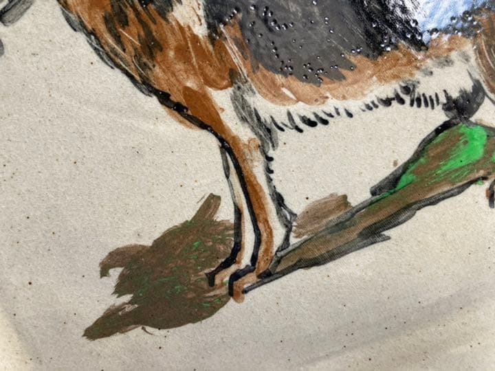 小石原焼　太田熊雄窯　太田孝宏作　黒柴犬　犬　飾り皿　一点