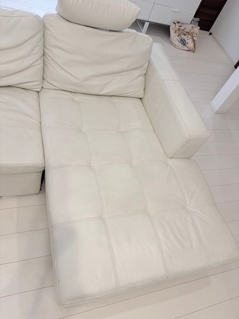 ホワイトレザー L字型ソファ