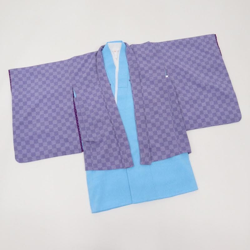 七五三3点セット　5歳男の子　羽織＋着物＋襦袢　紫　ジャパンスタイル　9RP12