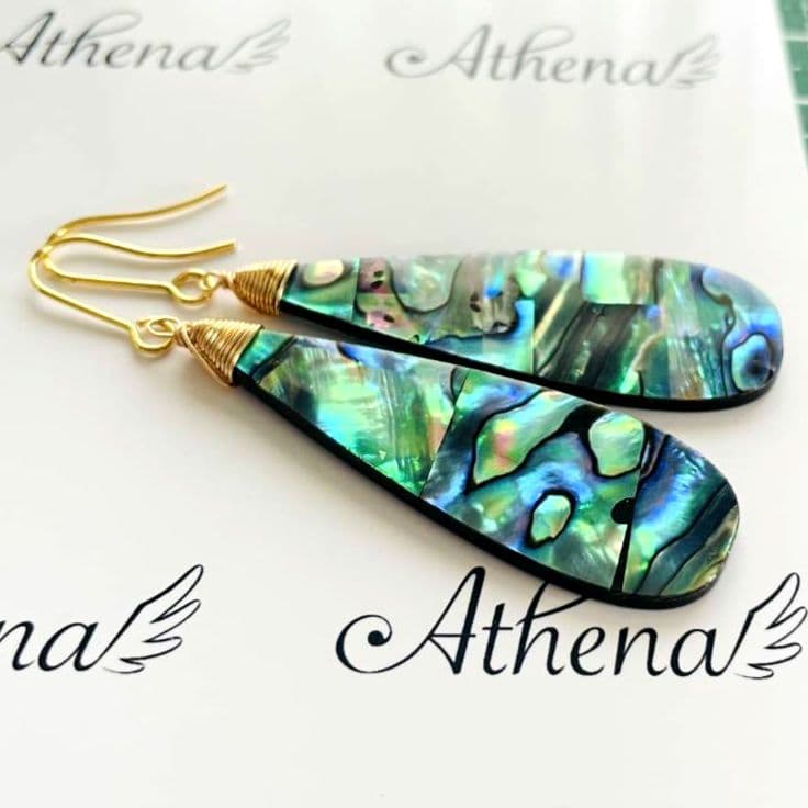 大粒アバロンシェル　ロング雫ピアス