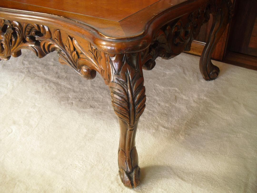 優雅でクラシカルな ロココ様式 センターテーブル☆猫脚 彫刻j W120×D79