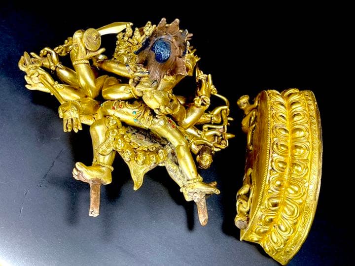 仏像 鎏金マハ一カ一ラネパール造像 密教 大逸品 高さ25.3cm 3.6kg