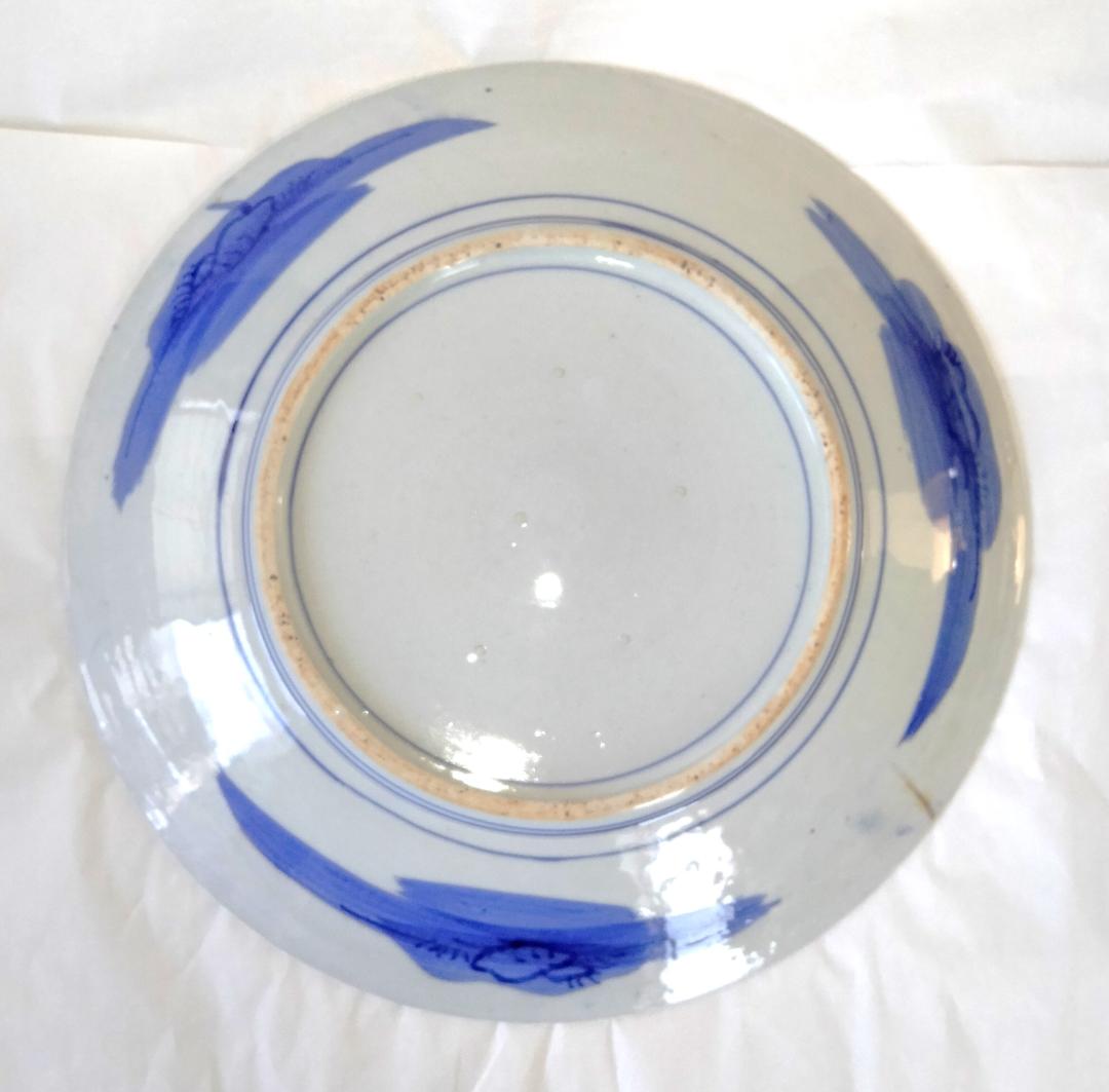 陶器 大皿 染付 柄三面 Aa-337