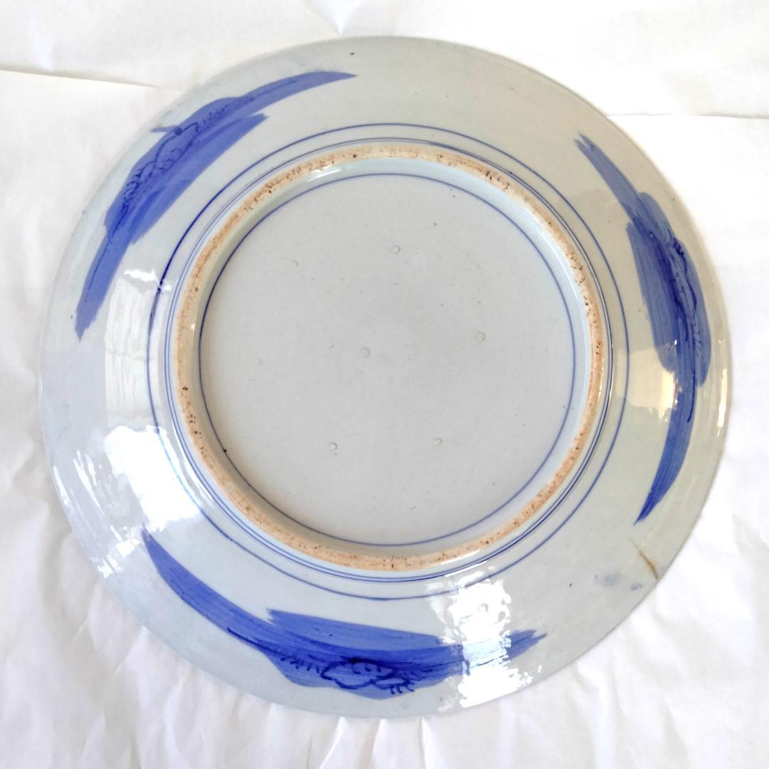 陶器 大皿 染付 柄三面 Aa-337