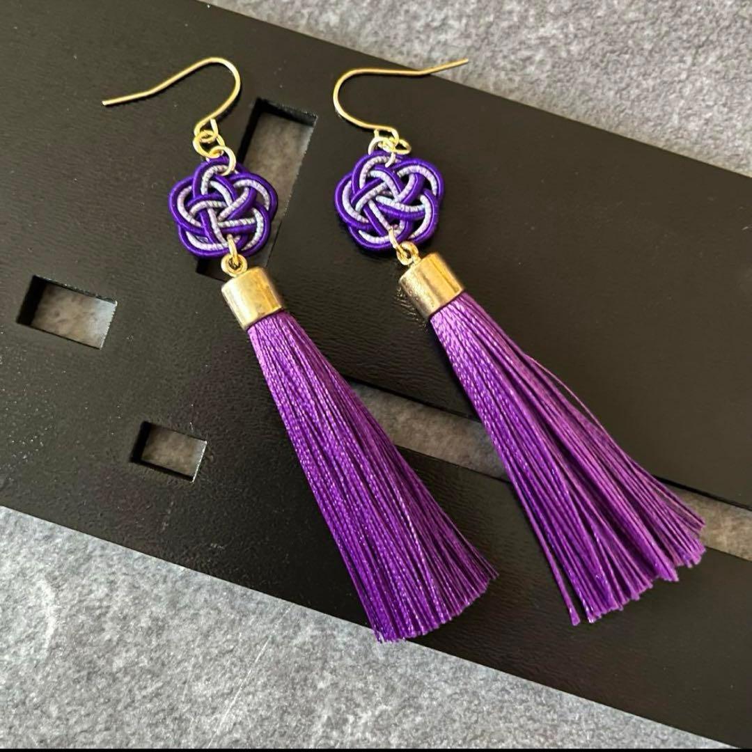 ☆❤️ 水引　イヤリング　梅結び　　和装　　タッセル　ピアス　着物