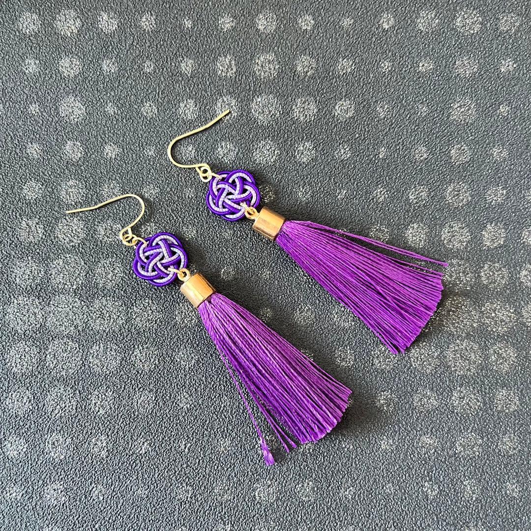 ☆❤️ 水引　イヤリング　梅結び　　和装　　タッセル　ピアス　着物