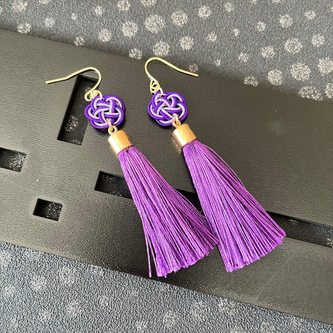 ☆❤️ 水引　イヤリング　梅結び　　和装　　タッセル　ピアス　着物