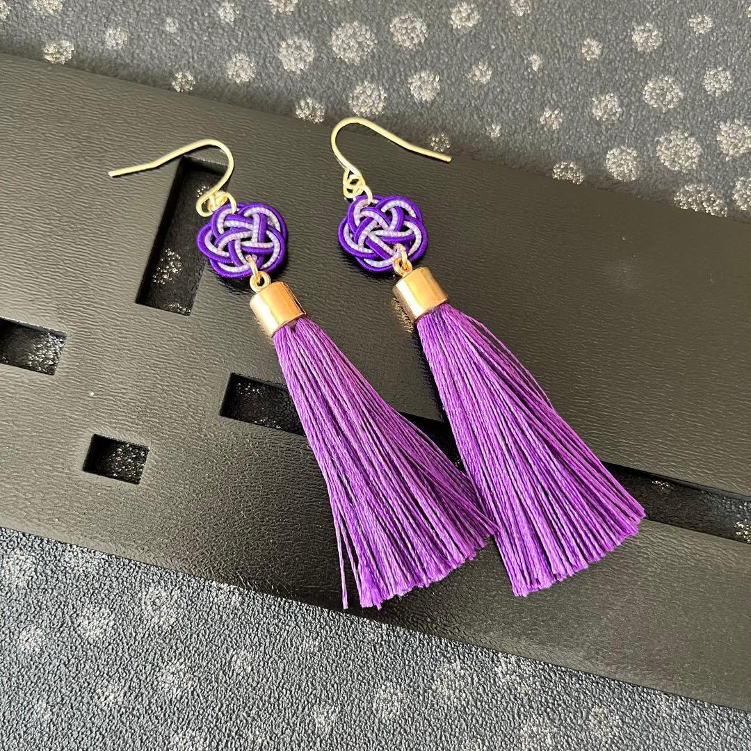 ☆❤️ 水引　イヤリング　梅結び　　和装　　タッセル　ピアス　着物