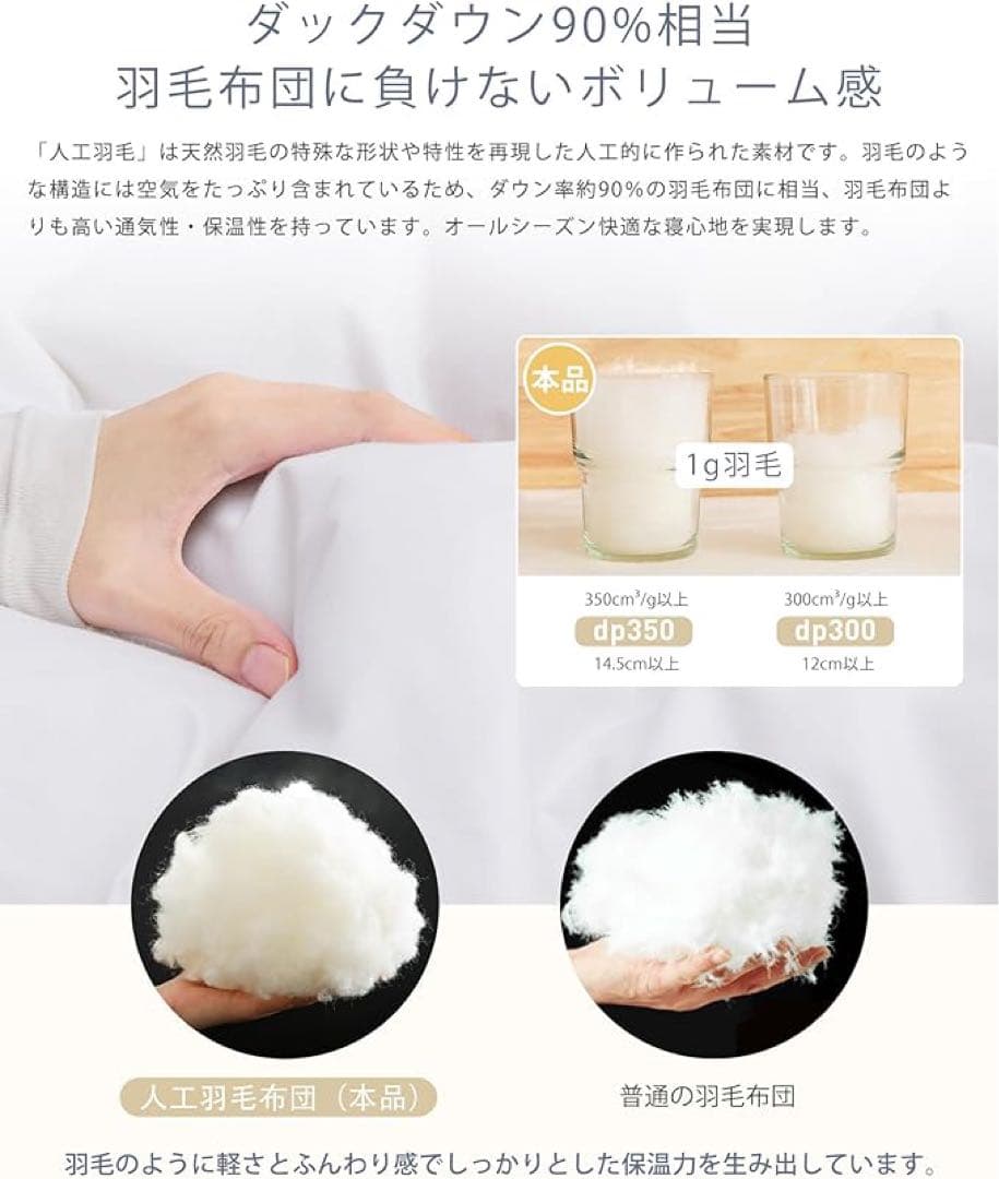 掛け布団 シングル 冬用 人工羽毛布団 洗える グレー150×210cm 2枚