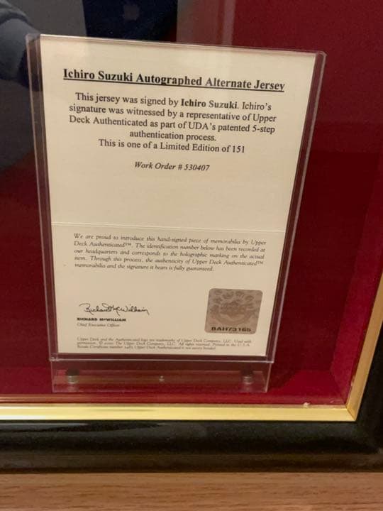 MLB イチロー　直筆サイン入り　ルーキーイヤー　ジャージ　UDA 証明書　限定