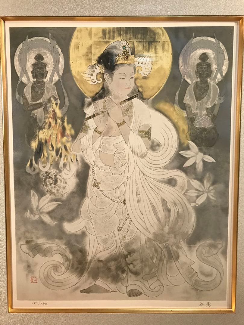 関口正男「笛-音声菩薩-」　リトグラフ　直筆サイン・エディション・作品保証書有り