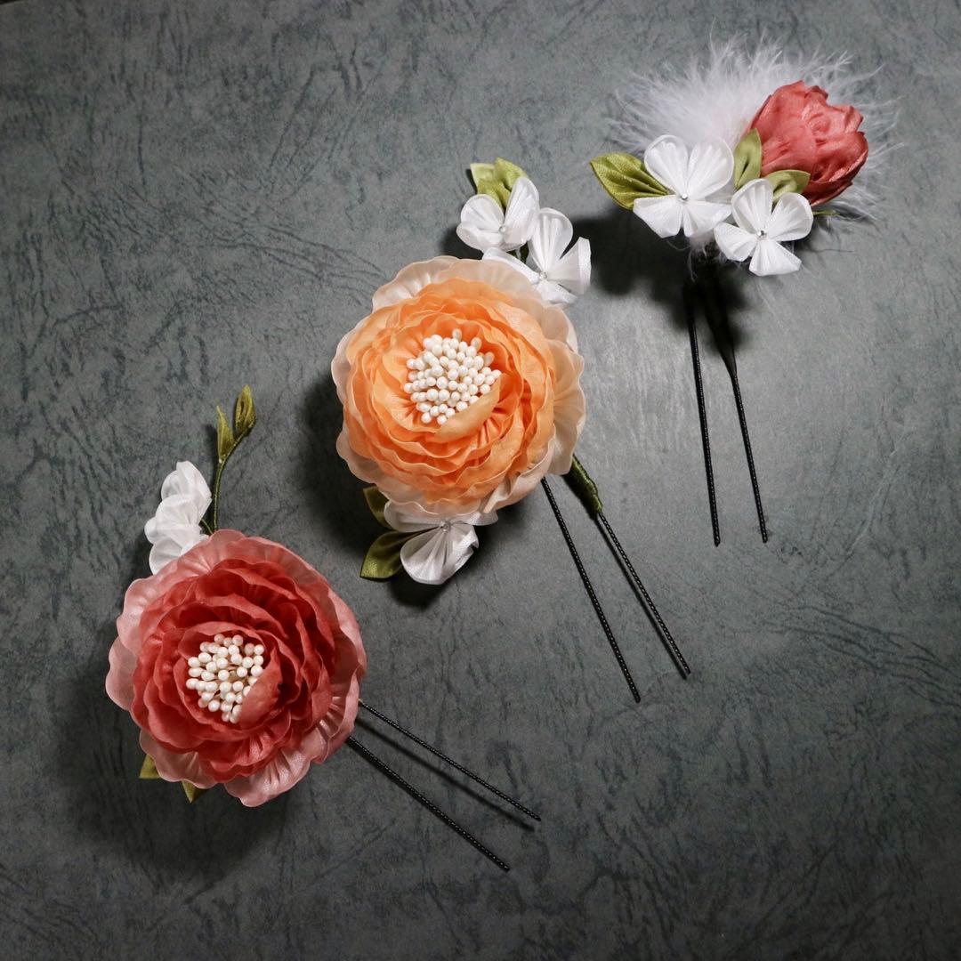 【寧々】牡丹の正絹つまみ細工髪飾り　成人式　卒業式　結婚式