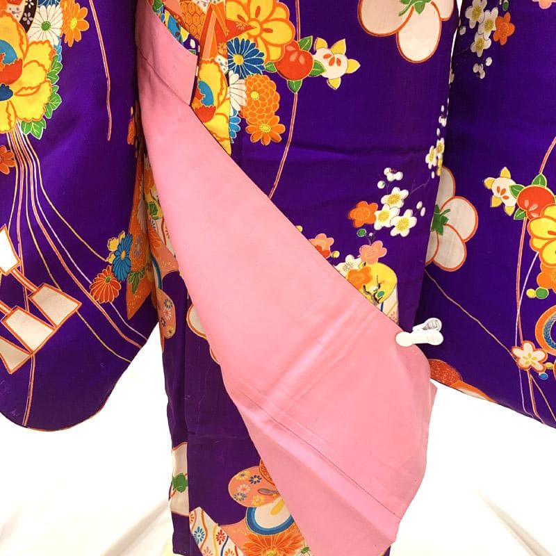 510ag10■七五三 七歳 女児 セミアンティーク着物&丸帯&長襦袢■状態良好